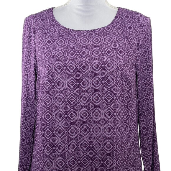 Prana Cece Purple Geometric Print Long Sleeve Shift Dress Small - Picture 3 of 12